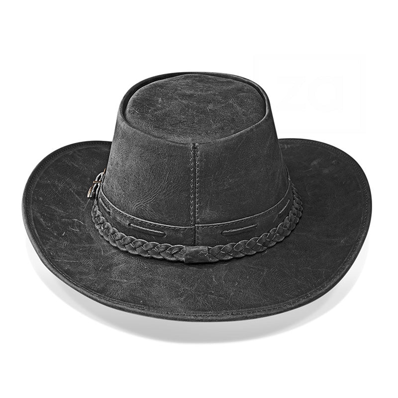 Cowboy Hat Black Vintage Leather Western Maverick