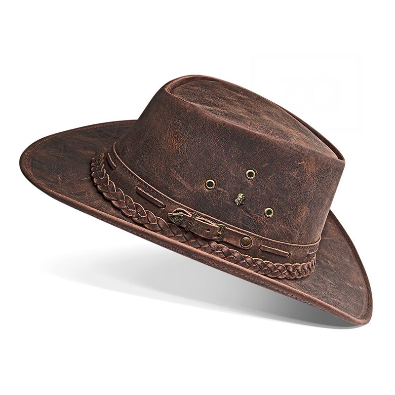 Cowboy Hat Brown Vintage Leather Western Maverick