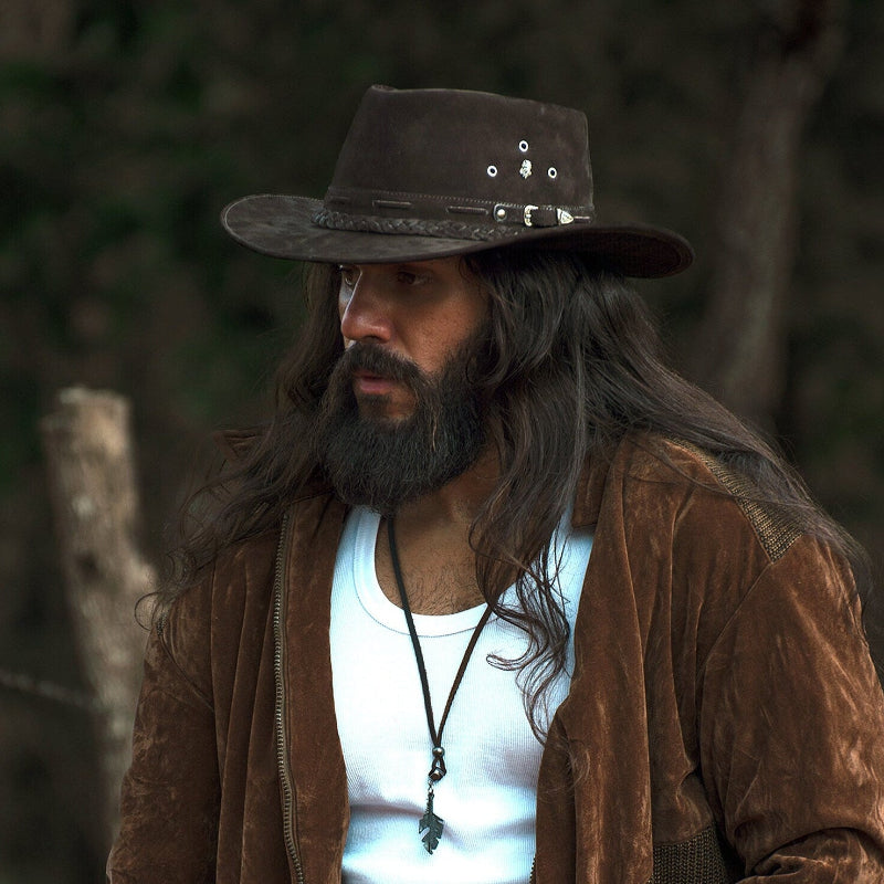 Cowboy Hat Dark Brown Leather Western Maverick