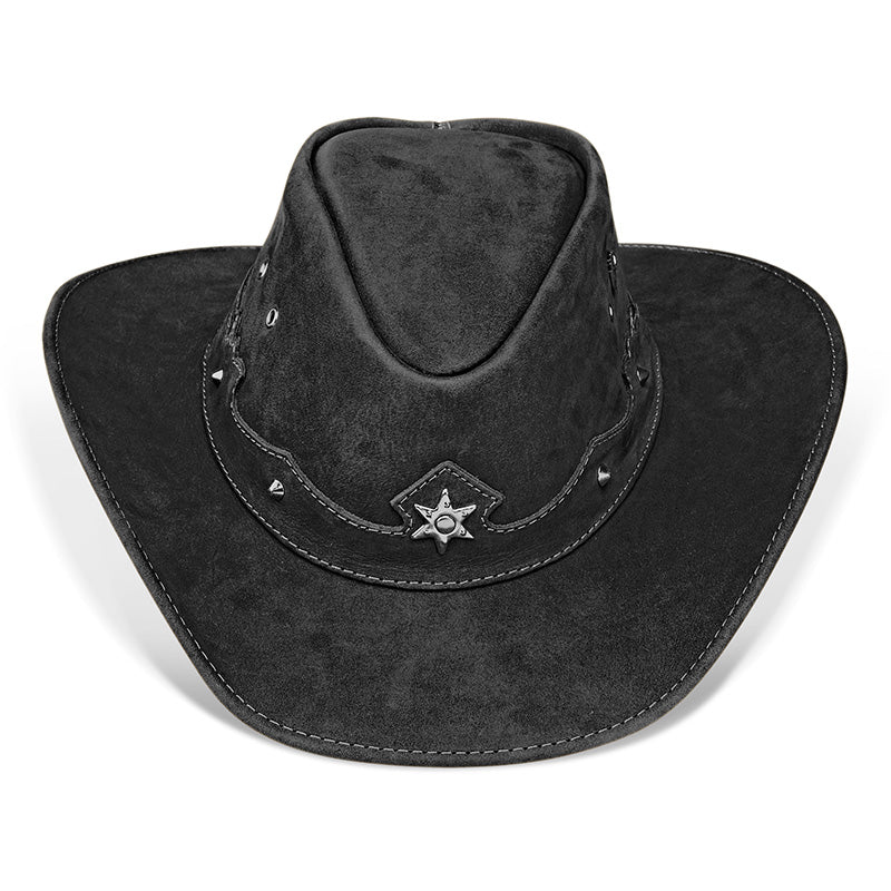Cowboy Hat Western Black Leather Ranger Star