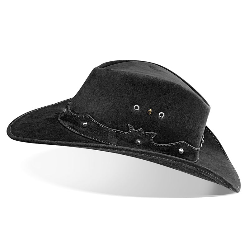 Cowboy Hat Western Black Leather Ranger Star