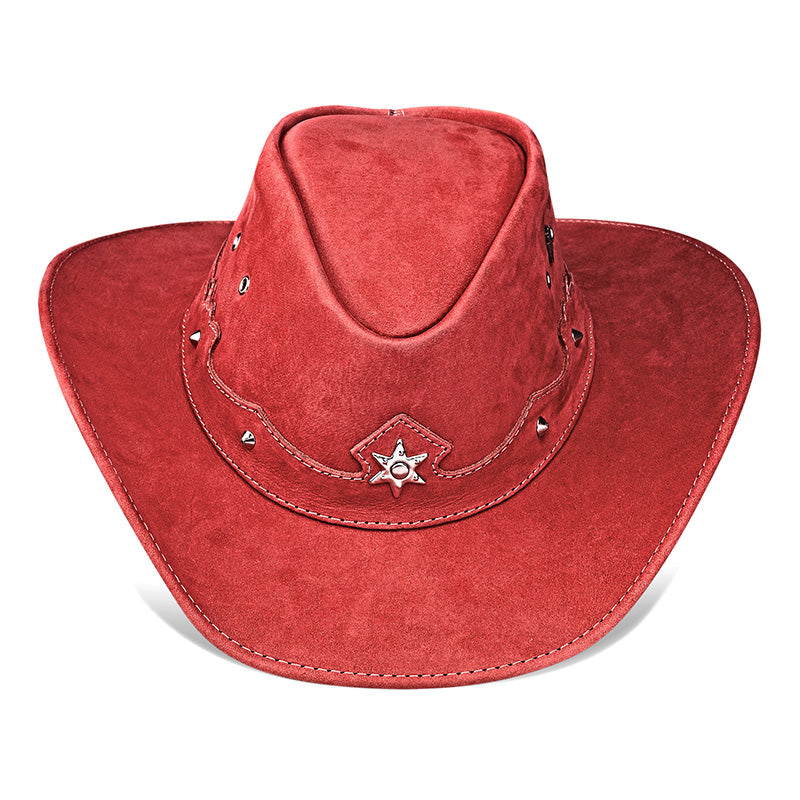 Cowboy Hat Western Red Leather Ranger Star