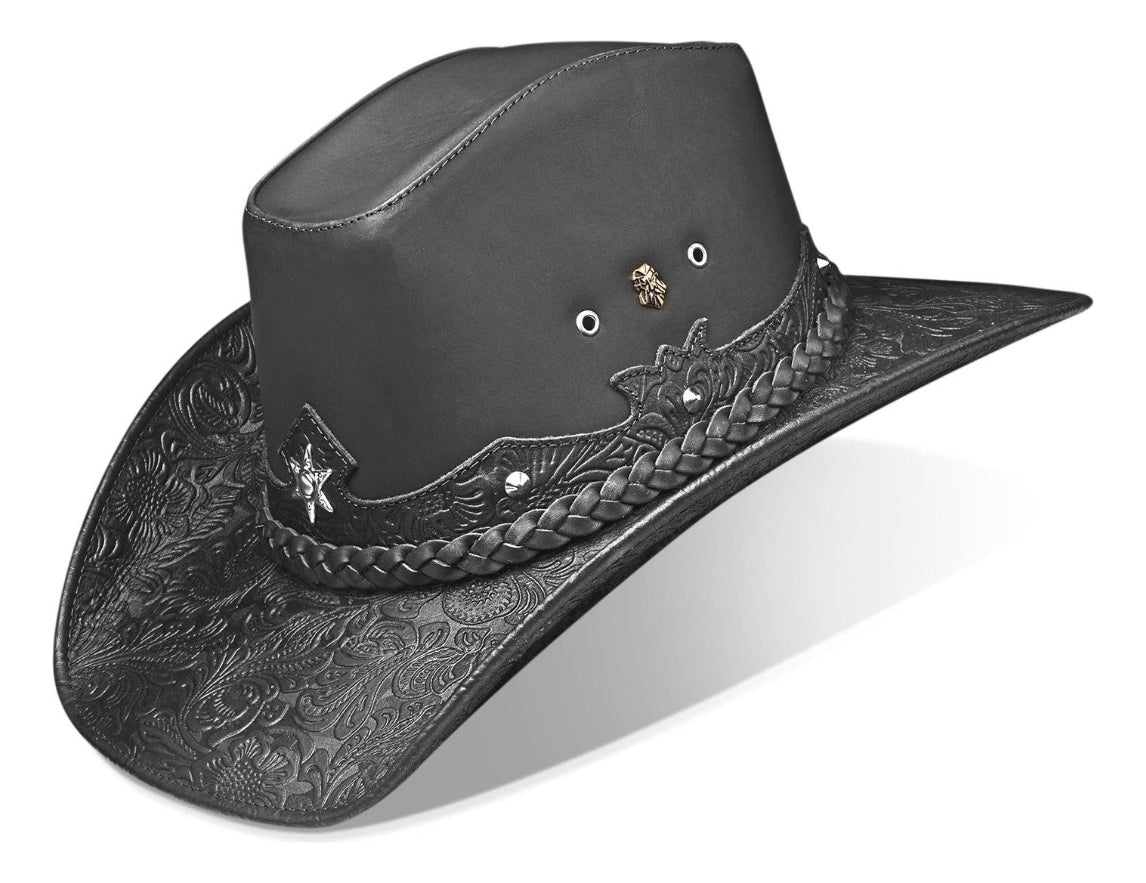 Cowboy Hat Western Flower Black Leather American Star