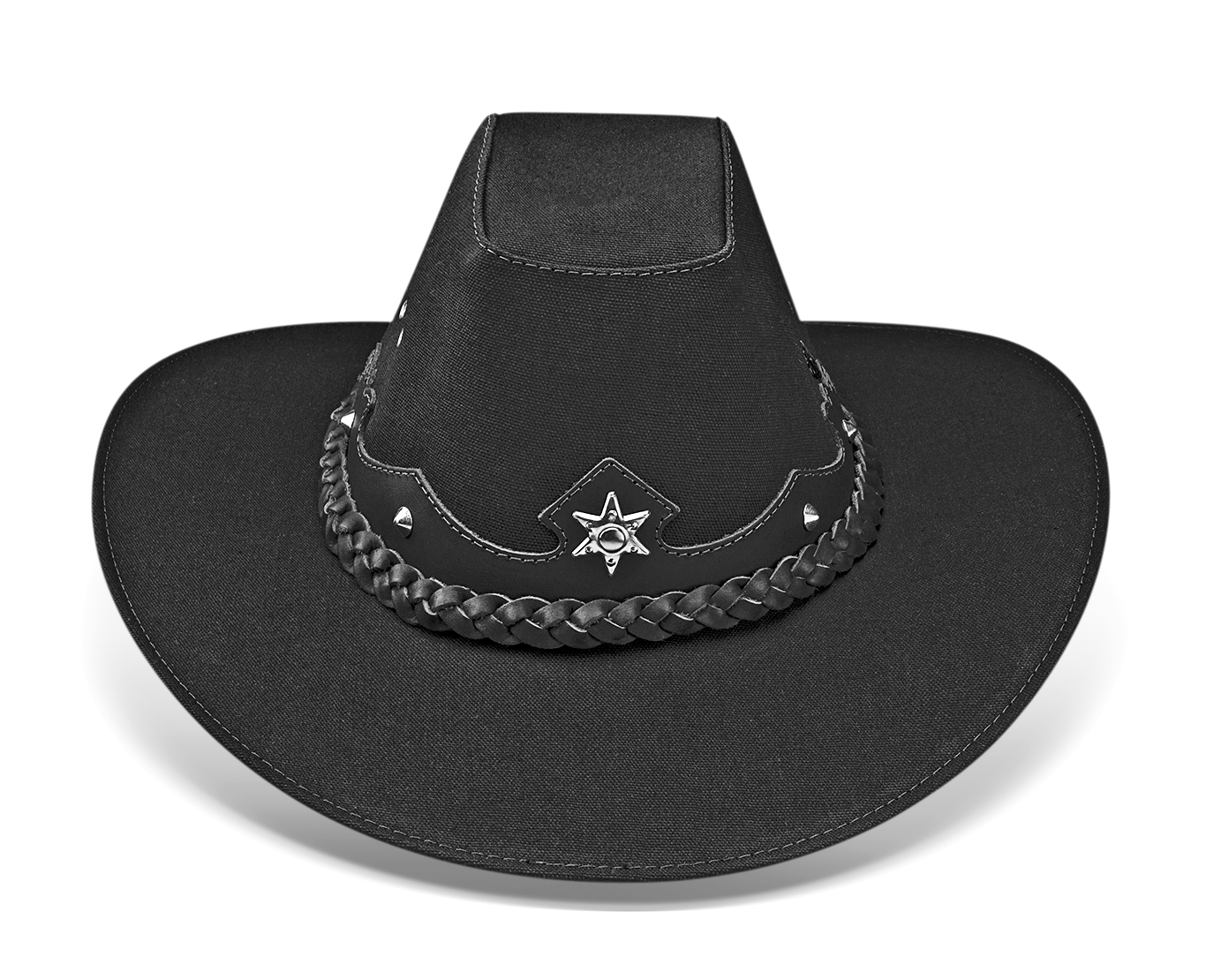Cowboy Hat Black Leather and Canvas Western American Style - Zalupe