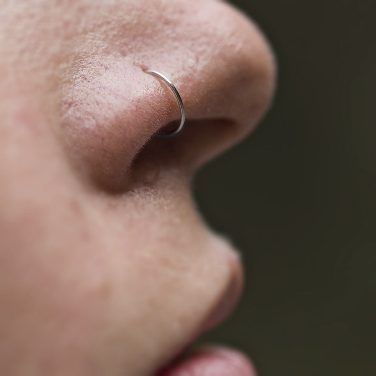 Nose Ring 18K Solid White Gold Hoop Thin Delicate Piercing - Zalupe