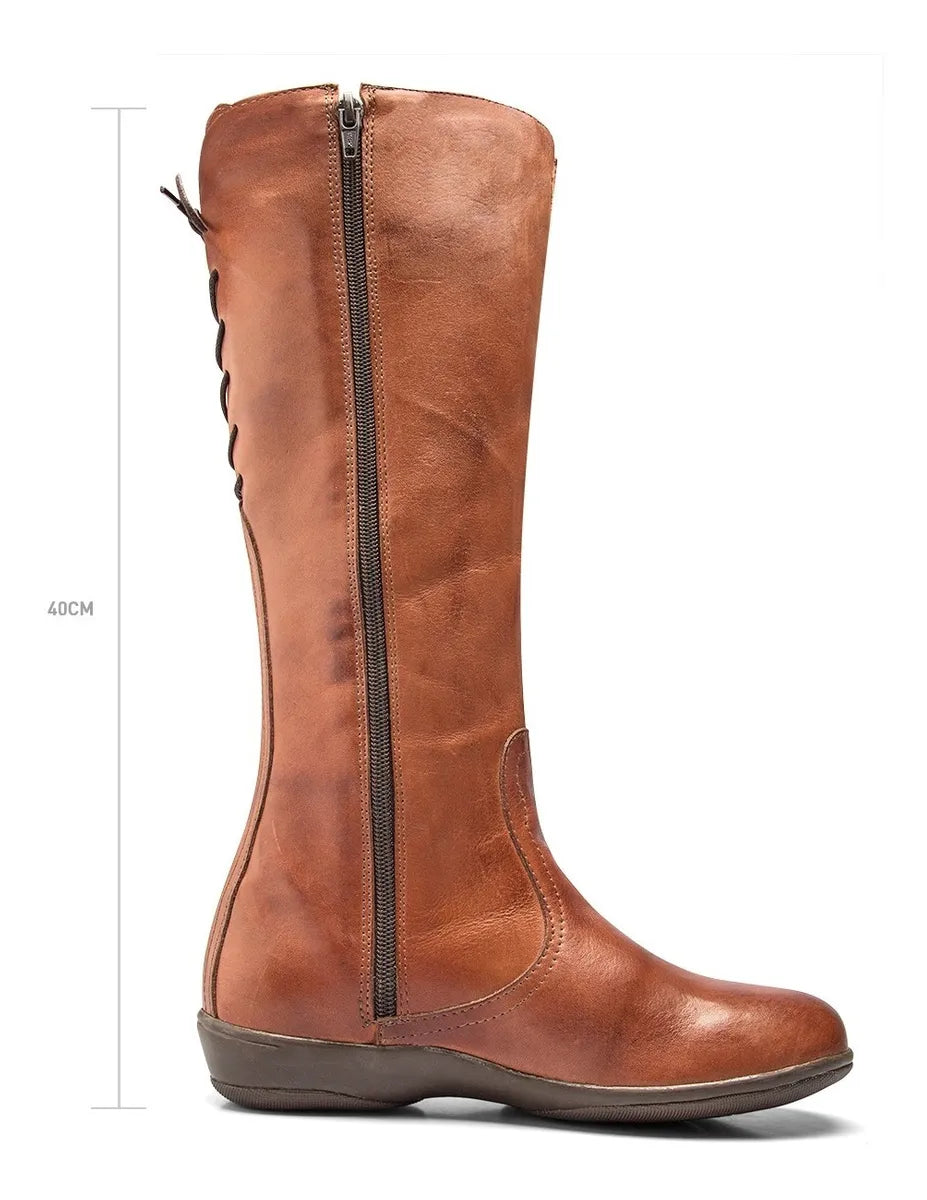 Calf High Lace and Zipper Leather Boots - Zalupe