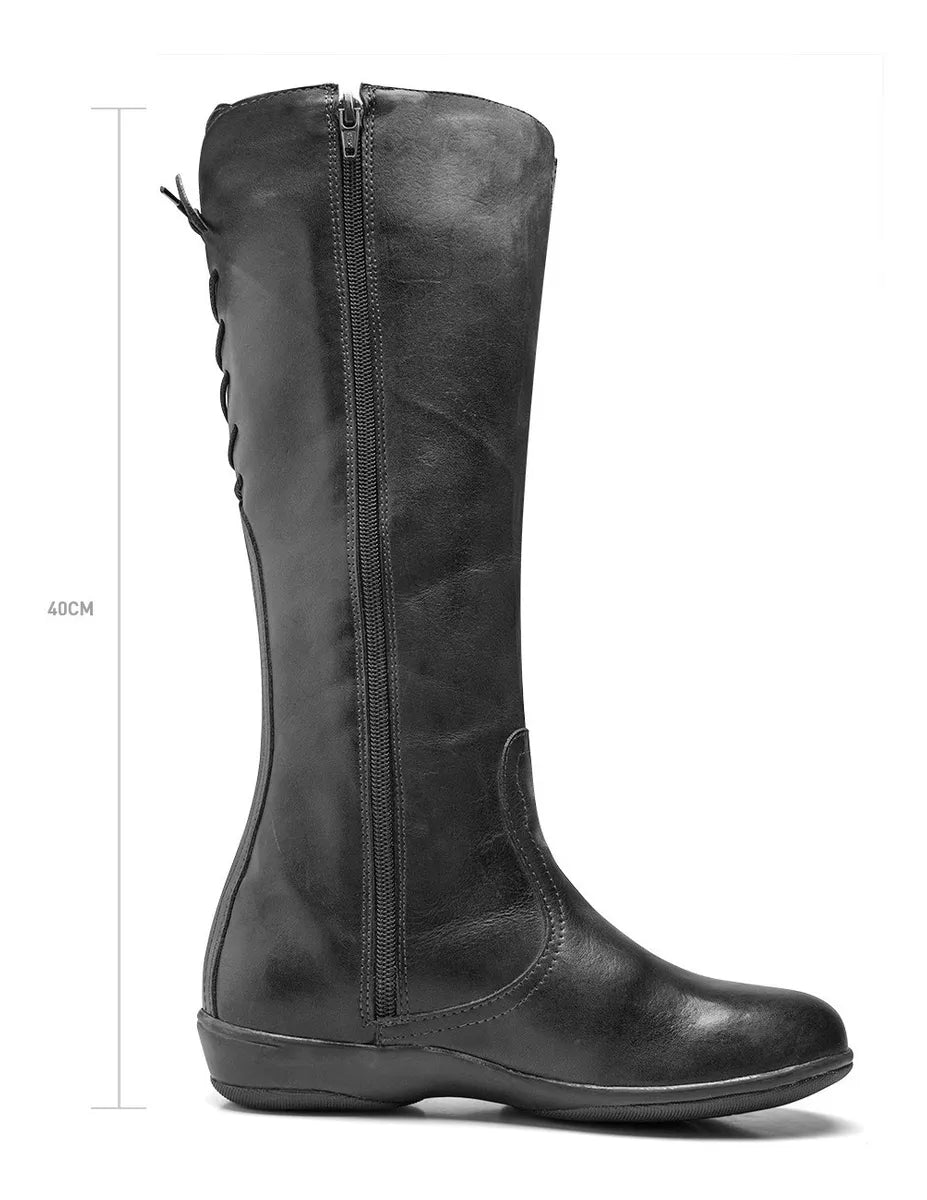 Calf High Lace and Zipper Leather Boots - Zalupe