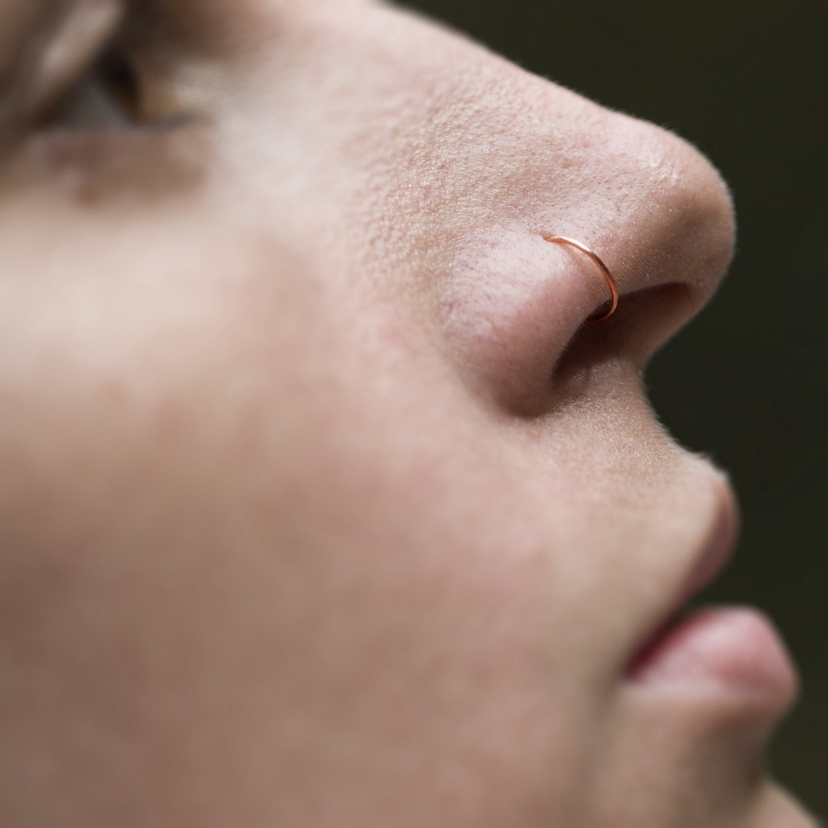 Nose Ring 18K Solid Rose Gold Hoop Thin Delicate Piercing - Zalupe