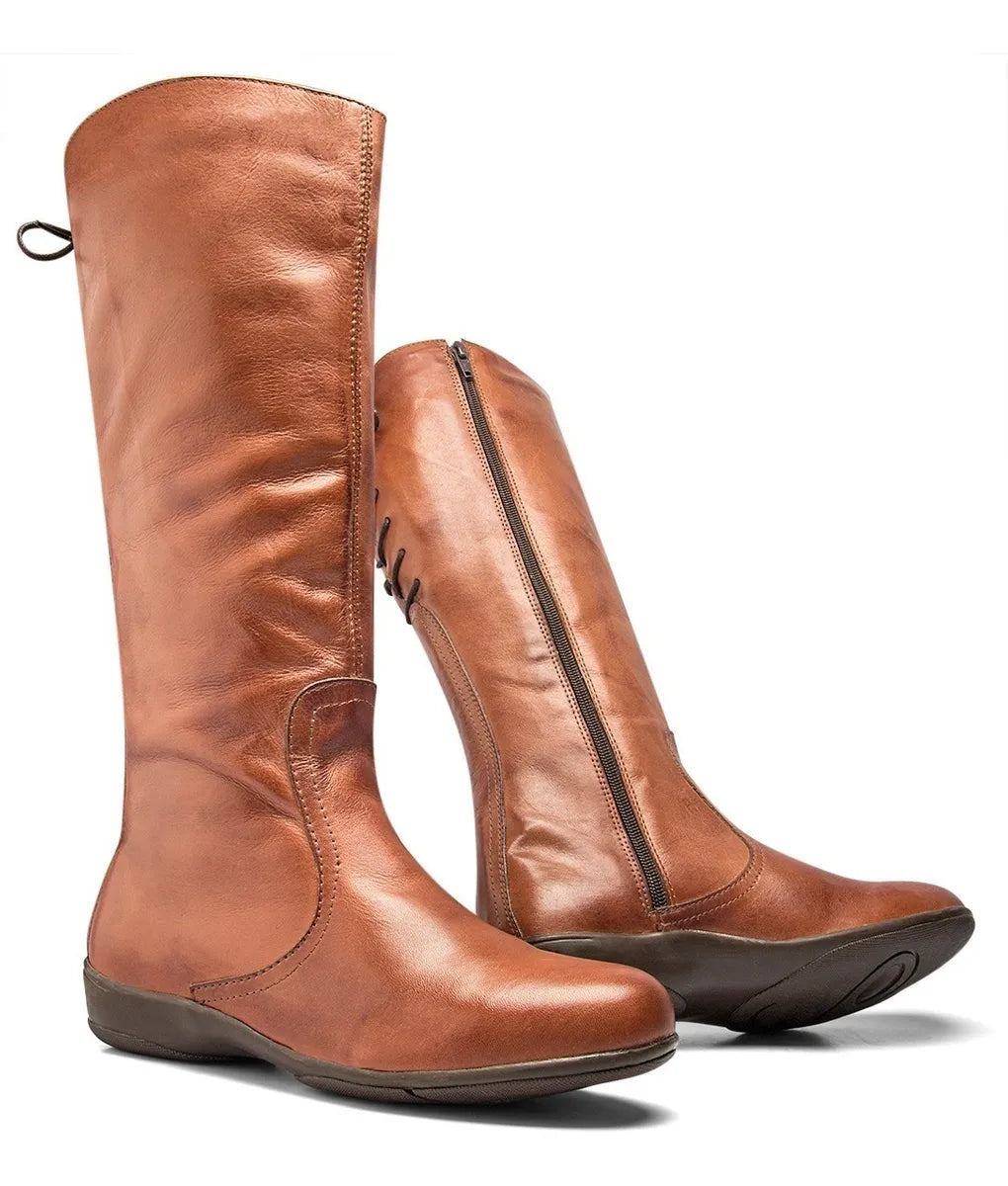 Calf High Lace and Zipper Leather Boots - Zalupe
