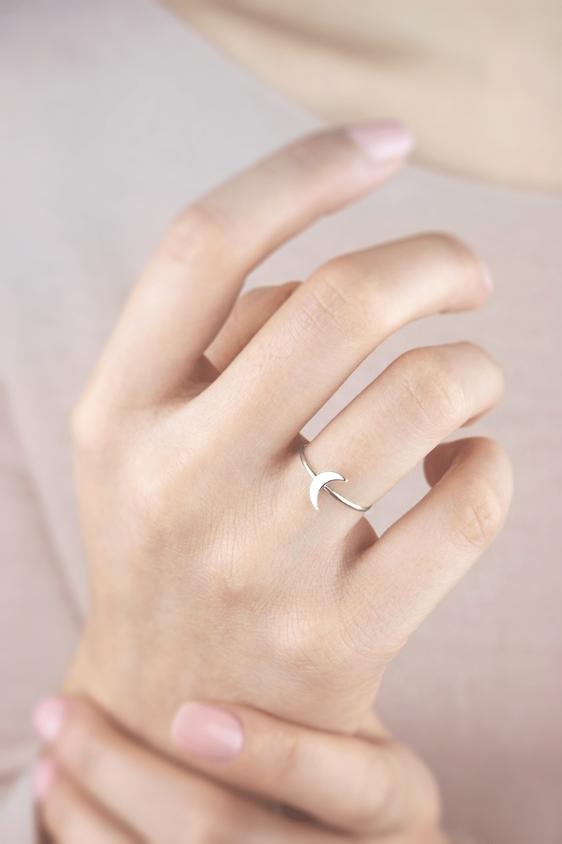 18k White Ring Love Moon Model Single Engagement Luxury Marriage for Womens - Zalupe