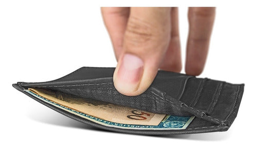 Wallet Small Slim Black Zalupe Genuine Leather Document Holder Fashion - Zalupe
