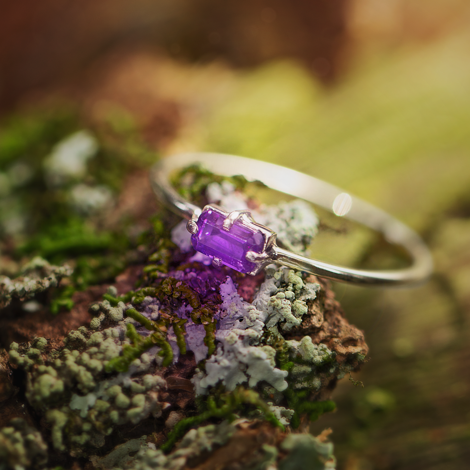 18k Ring Radiant White Gold Amethyst Trimmer Jewel Of Power Vitality Luxury - Zalupe