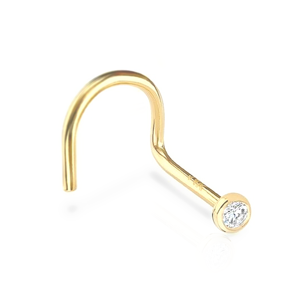 Nose Stud 10k Yellow Gold with Diamond Nostril Jewelry Piercing - Zalupe