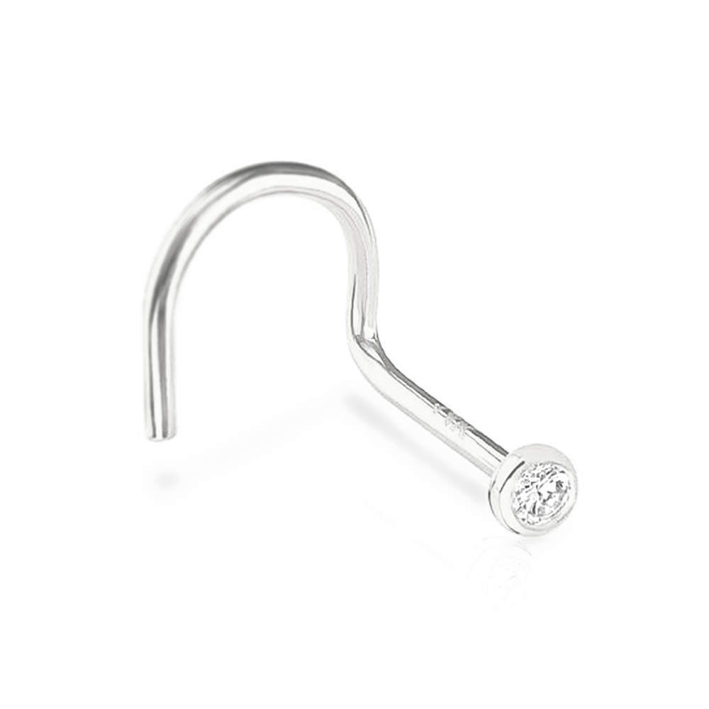 Nose Stud 18k Solid White Gold with Diamond Nostril Jewelry Piercing - Zalupe