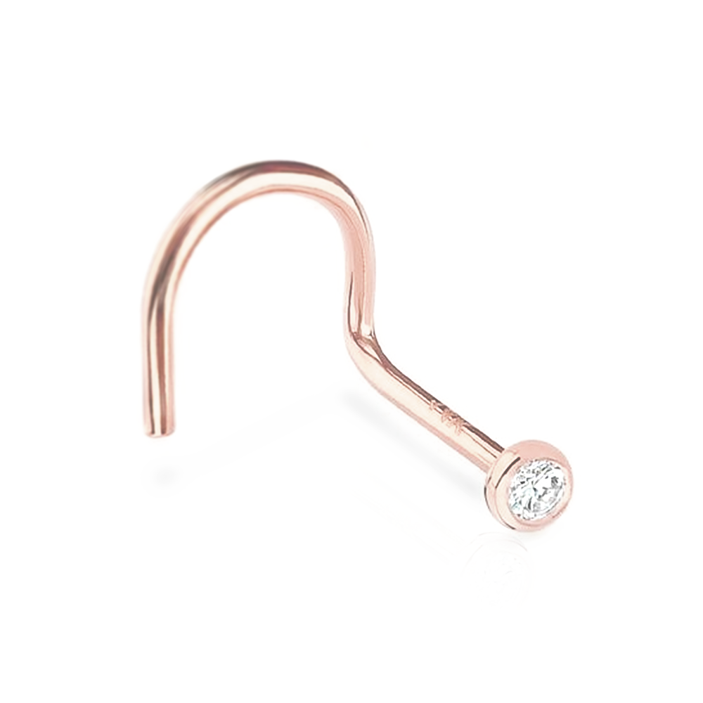 Nose Stud 18k Solid Rose Gold with Diamond Nostril Jewelry Piercing - Zalupe