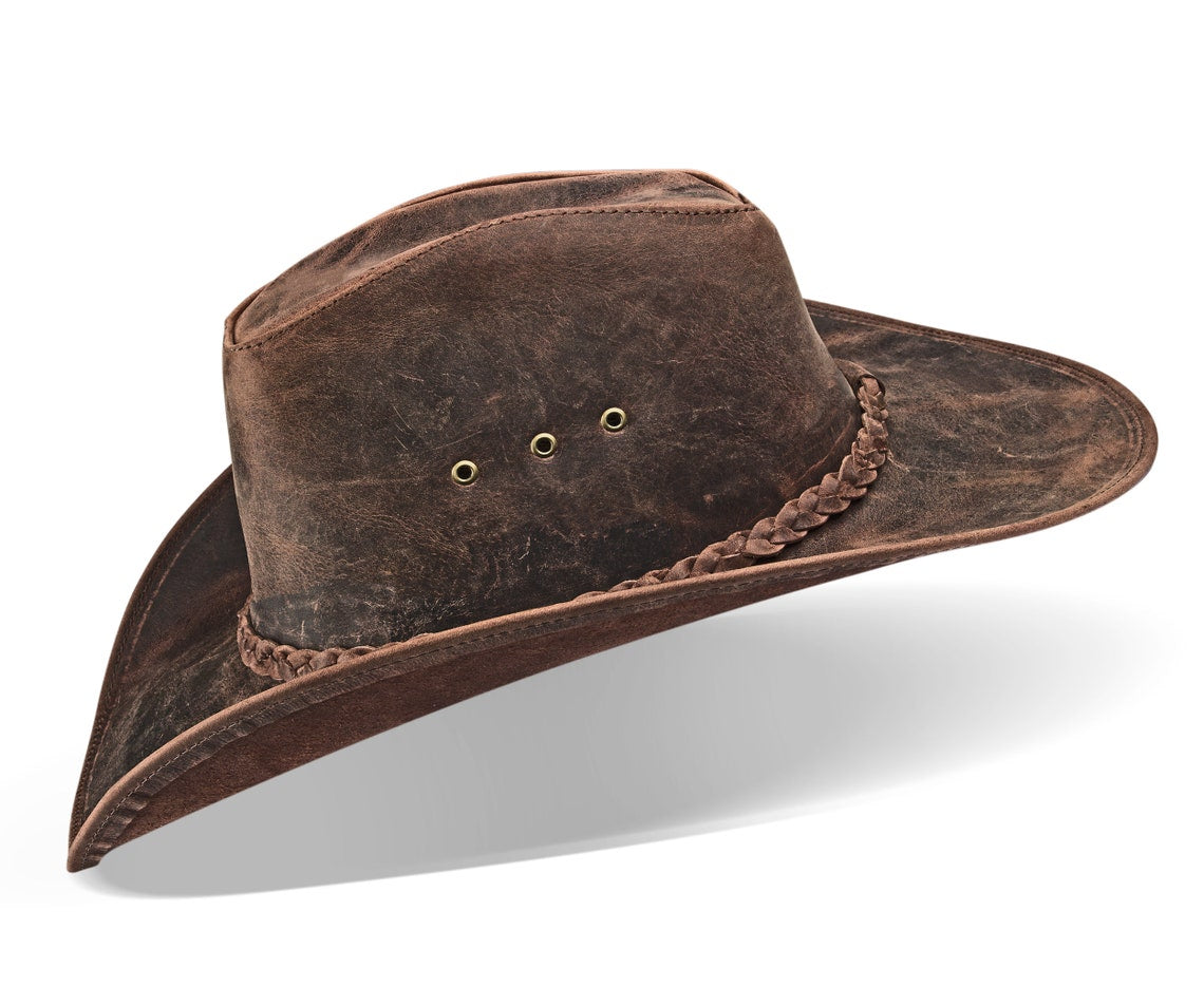 Cowboy Hat Vintage Brown Leather American - Zalupe