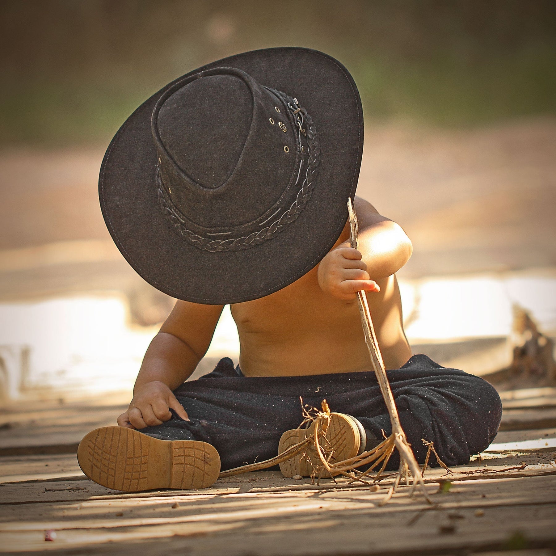 Kids Cowboy Hat Brown Leather Outback Western - Zalupe