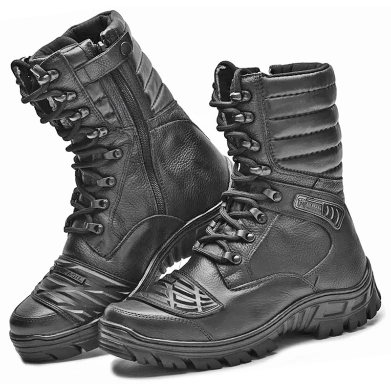 Tactical Boots Black Leather Combat Zipper 5188