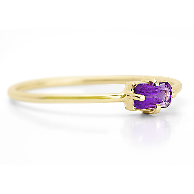 Ring Amethyst Womens 10K Solid Gold Dainty Thin