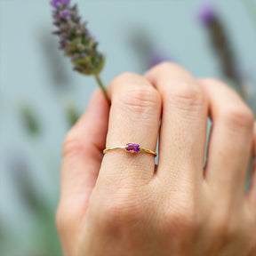 Ring Amethyst Womens 10K Solid Gold Dainty Thin