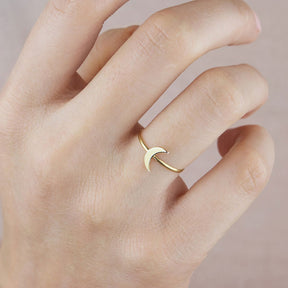 10k Yellow Solid Gold Ring Dainty Crescent Moon