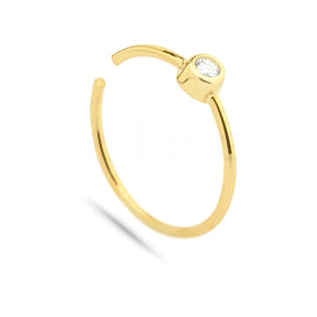 18k Solid Yellow Gold Diamond Nose Ring - Thin 22 Gauge