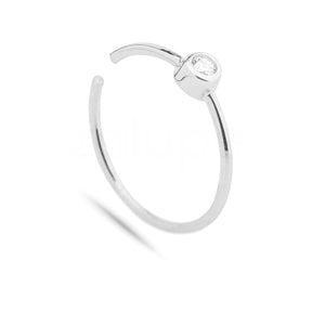 Nose Ring Diamond and 18k Solid White Gold Hoop 22g Jewelry