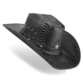 Cowboy Hat Black Snake Cowhide American Style