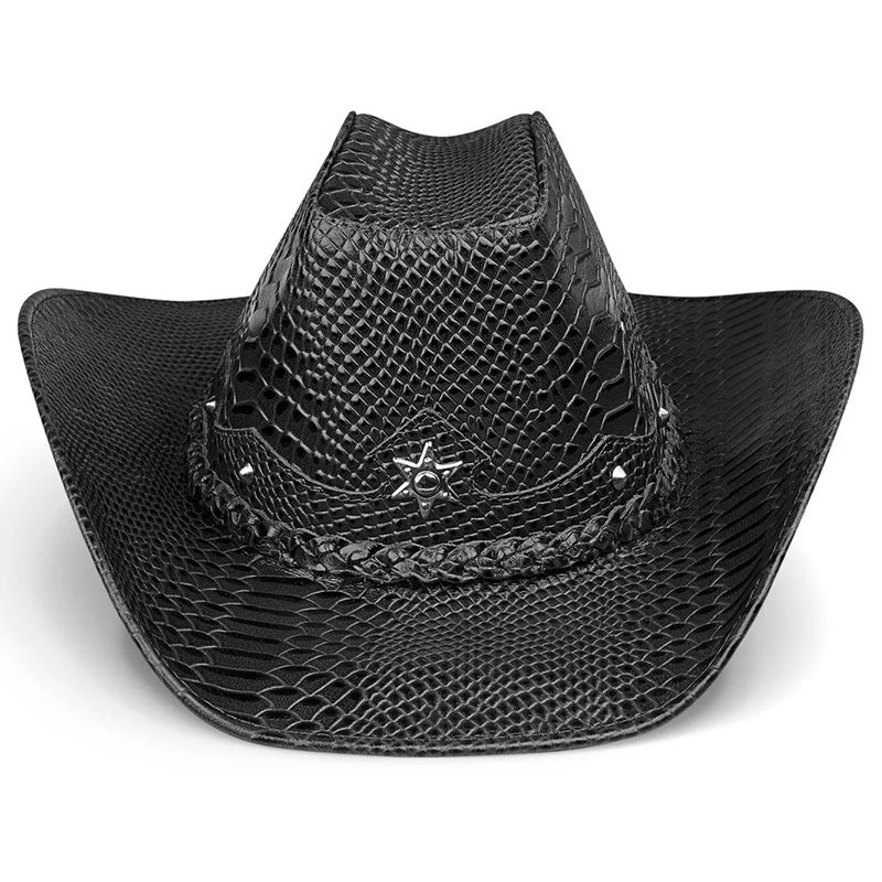 Cowboy Hat Black Snake Cowhide American Style