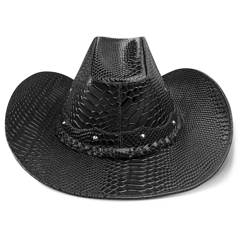 Cowboy Hat Black Snake Cowhide American Style