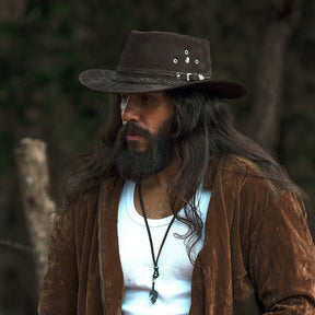 Cowboy Hat Dark Brown Leather Western Maverick