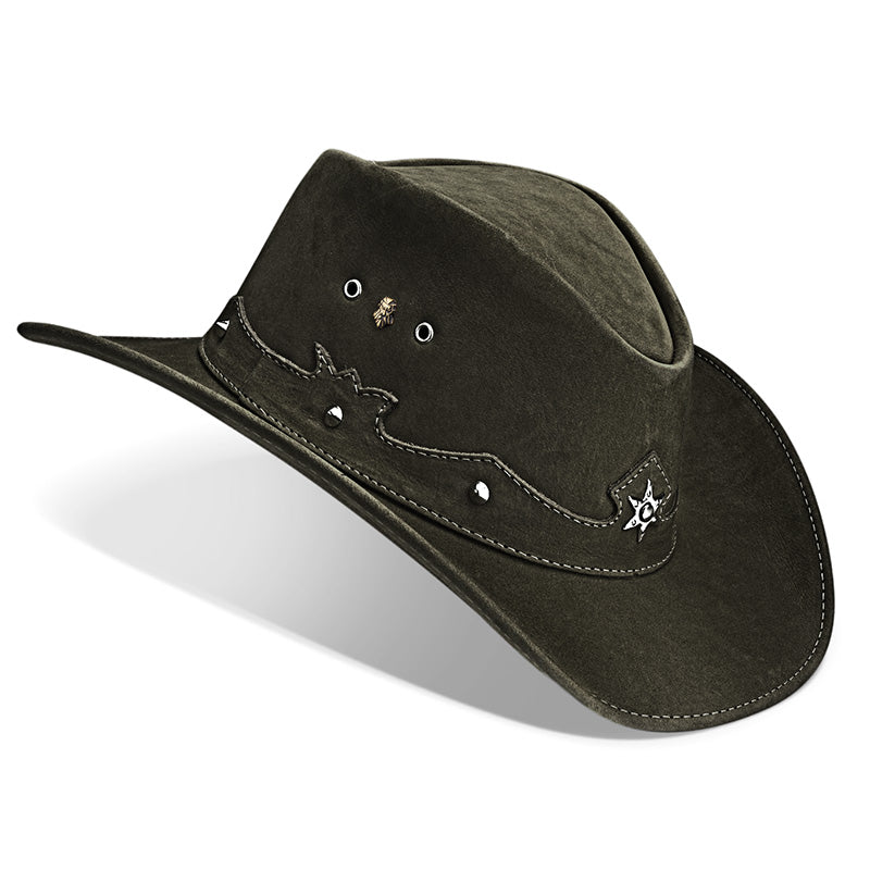 Cowboy Hat Western Dark Green Leather Texas Star