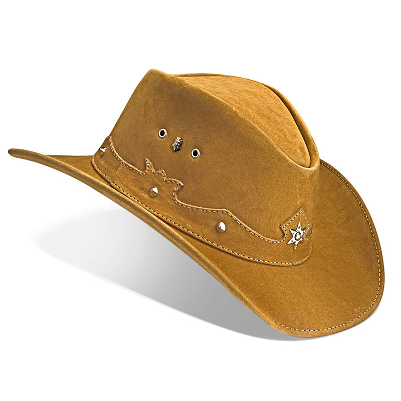 Cowboy Hat Western Beige Leather Ranger Star