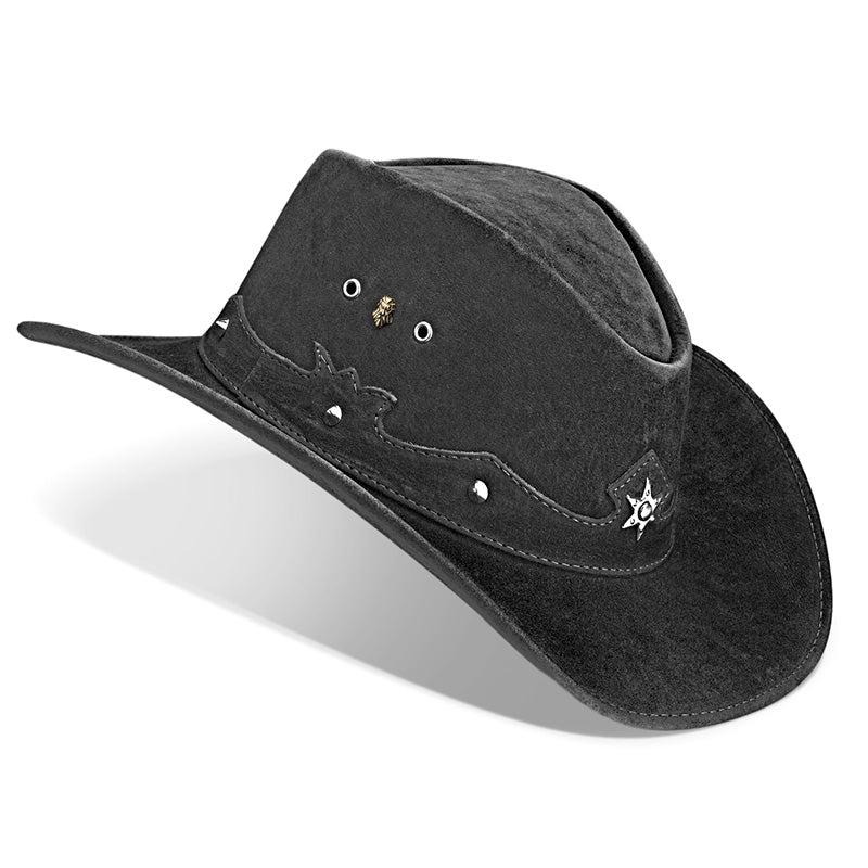 Cowboy Hat Western Black Leather Ranger Star