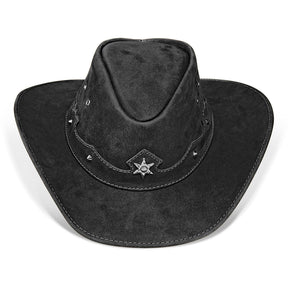 Cowboy Hat Western Black Leather Ranger Star