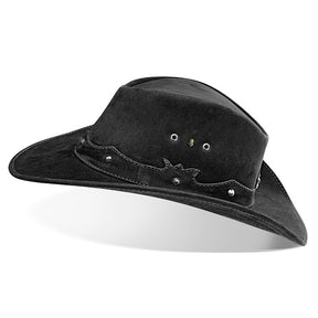 Cowboy Hat Western Black Leather Ranger Star