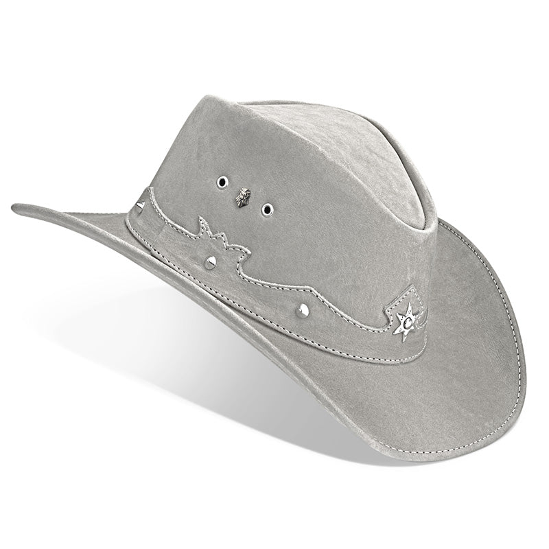 Cowboy Hat Western Gray Leather Ranger Star
