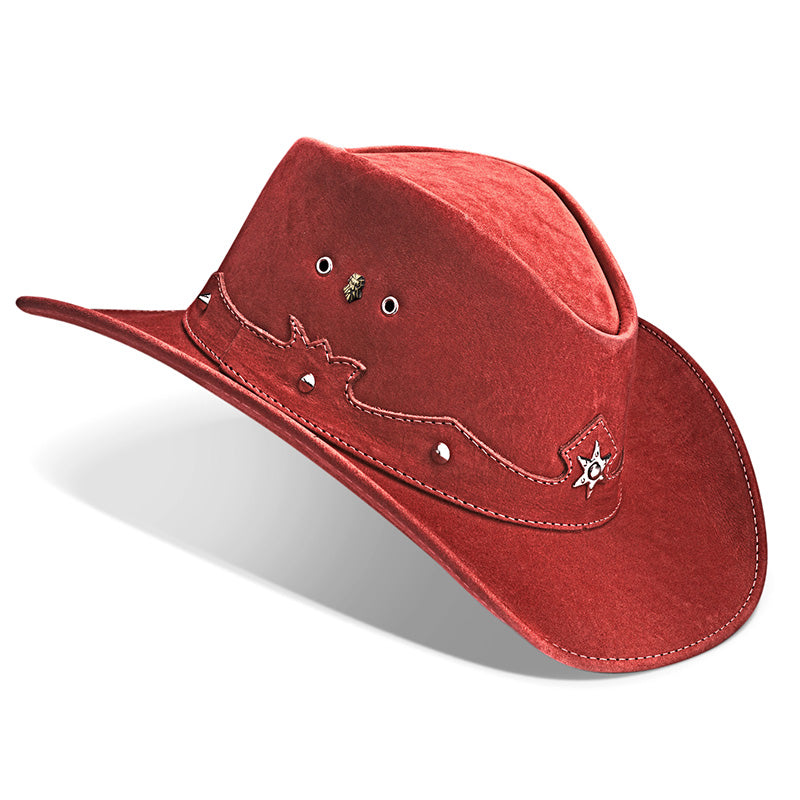 Cowboy Hat Western Red Leather Ranger Star