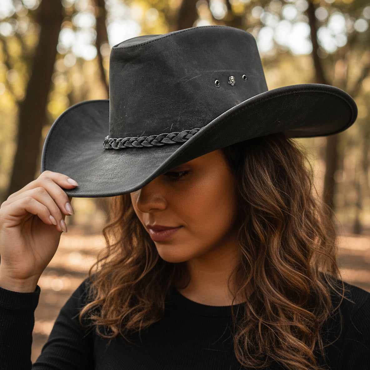 Cowboy Hat Vintage Black Leather American