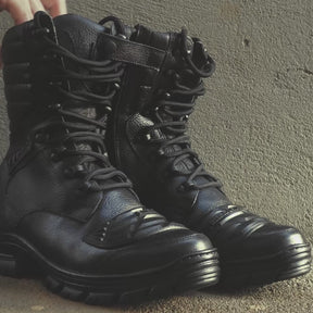 Tactical Boots Black Leather Combat Zipper 5188