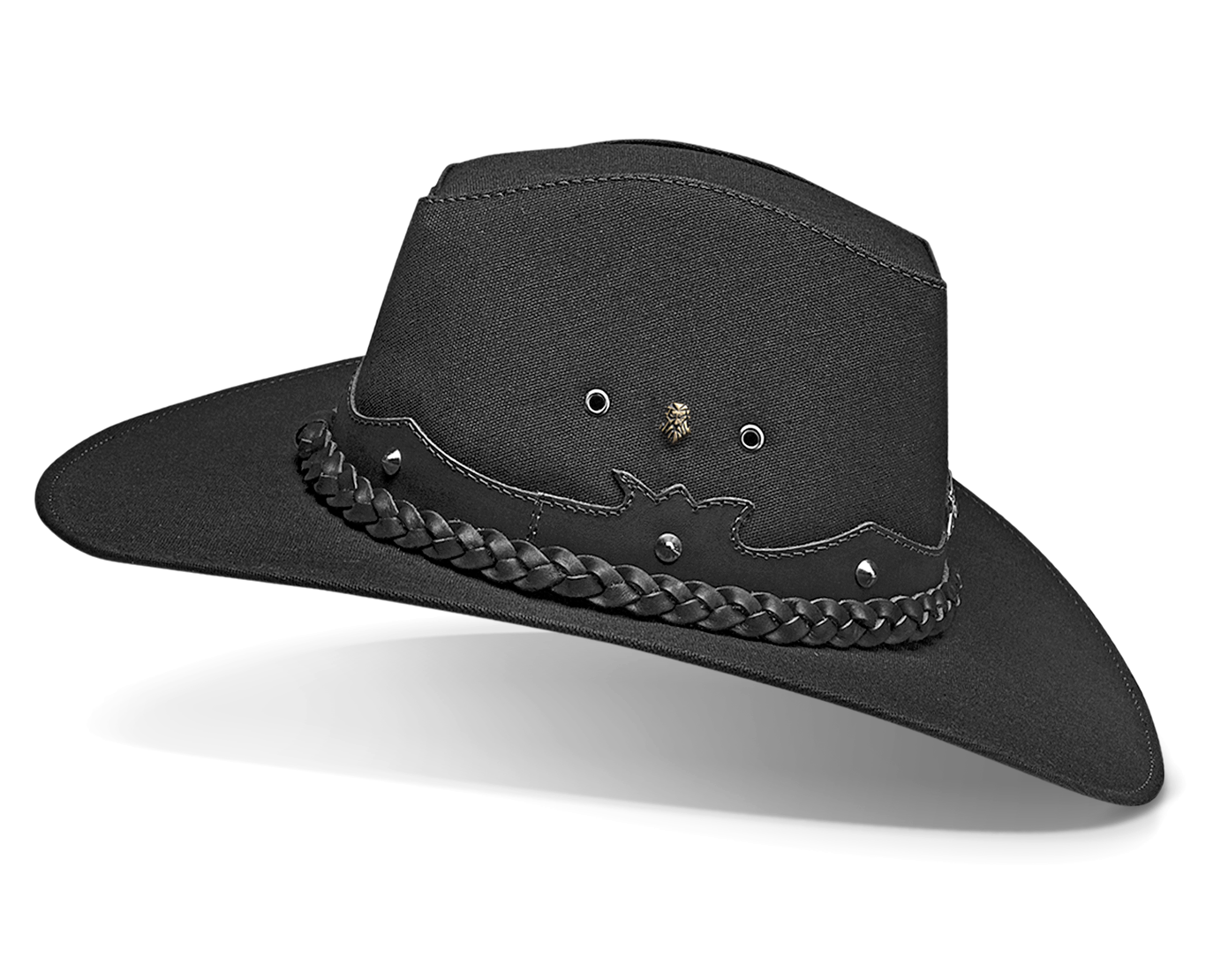 Cowboy Hat Black Leather and Canvas Western American Style - Zalupe