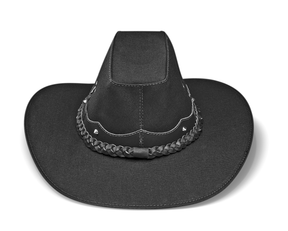 Cowboy Hat Black Leather and Canvas Western American Style - Zalupe