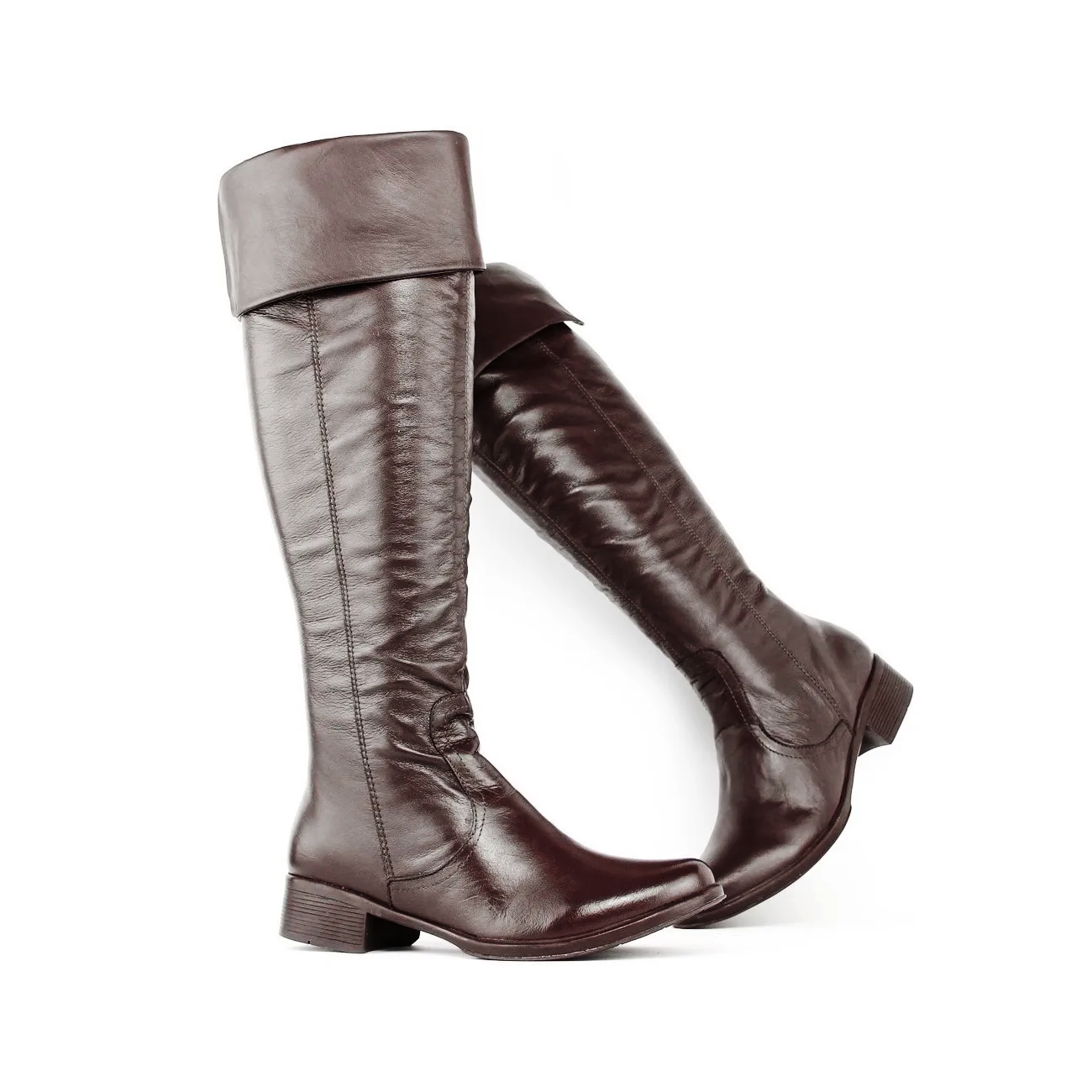 Over The Knee Leather Boots Low Heel - Zalupe