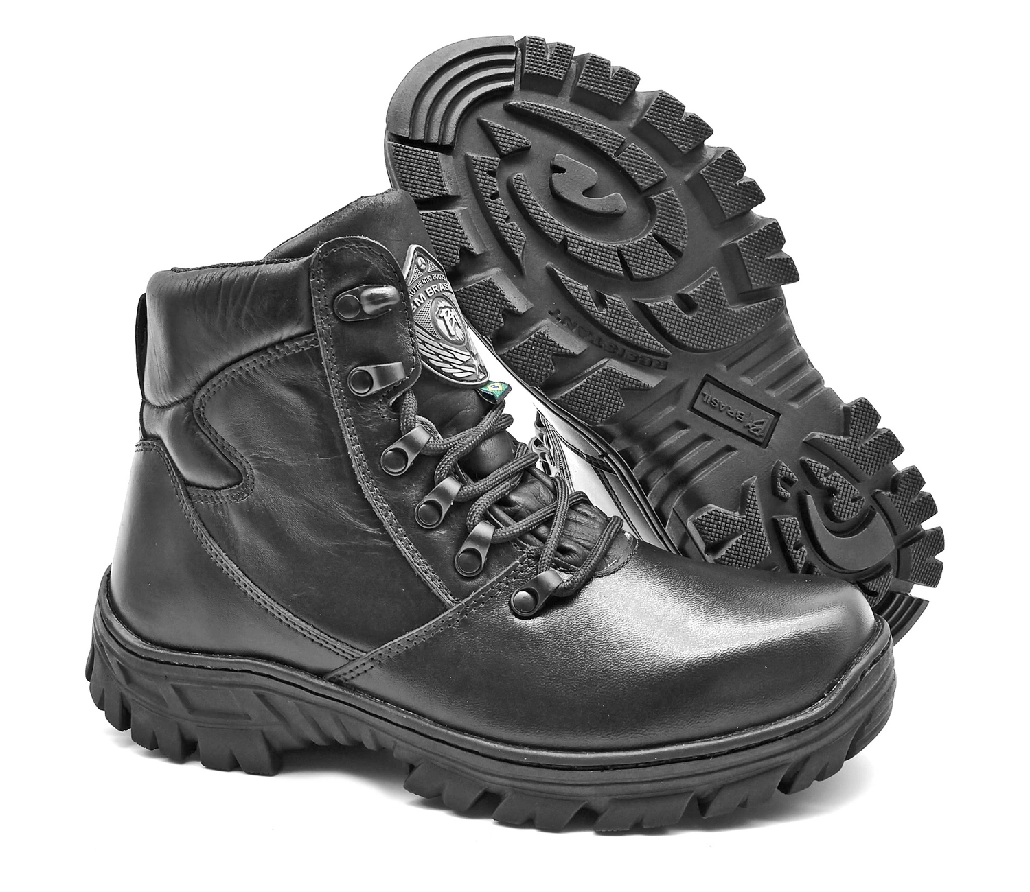 Combat Boots Black Leather Hiking Military Rock Zipper - Zalupe