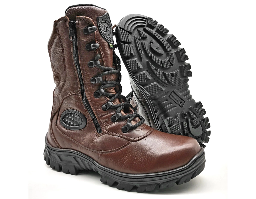 Combat Boots Brown Genuine Leather Tactical Military Zipper - Zalupe