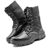 Tactical Boots Black Genuine Leather and Canvas Military Lace Up - Zalupe