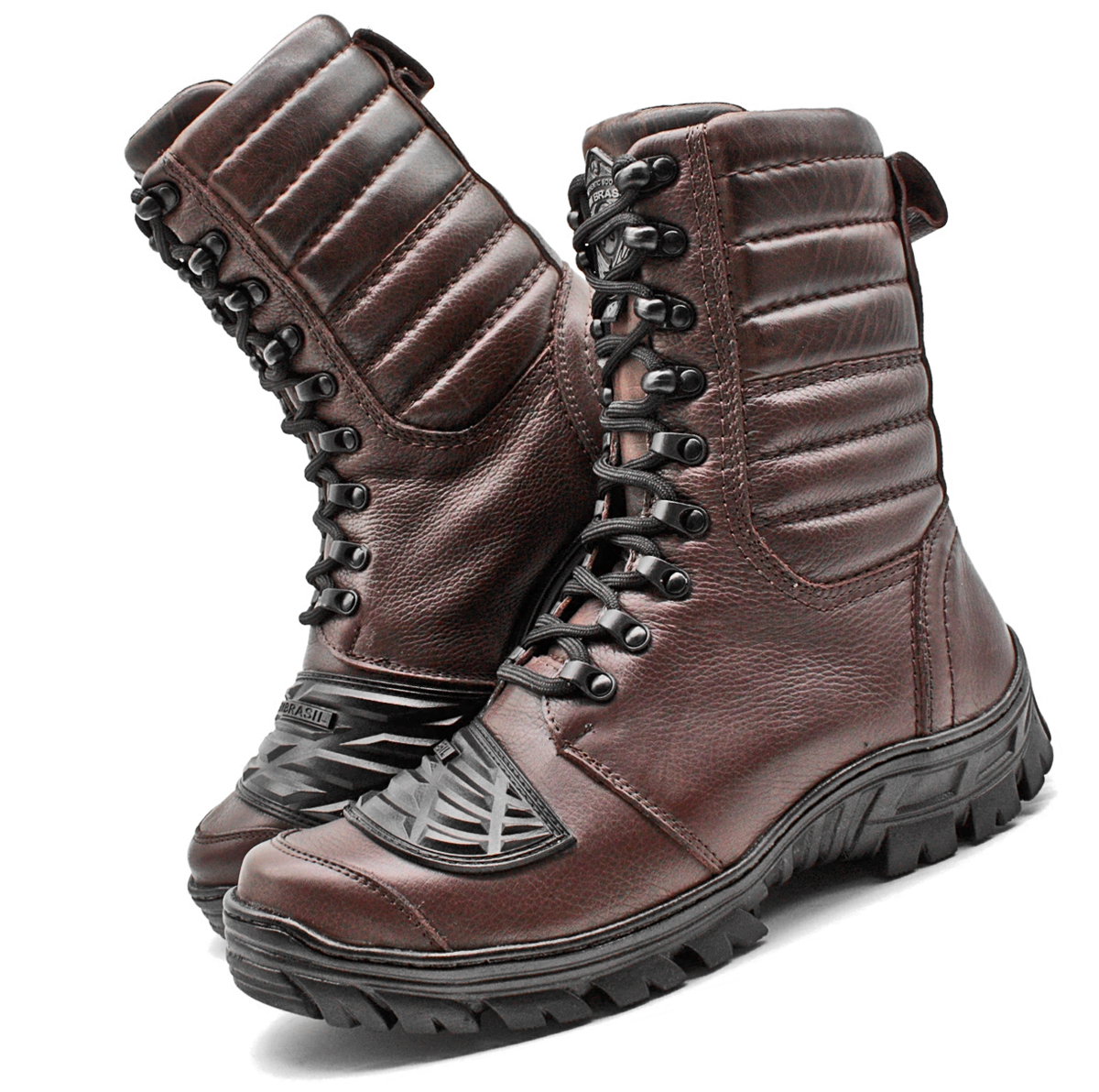 Tactical Boots Brown Leather Motorcycle Lace Up Army - Zalupe