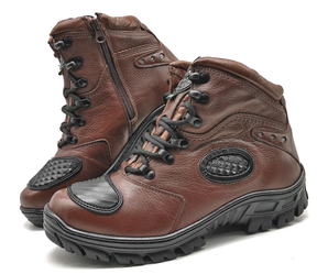 Motorcycle Boots Brown Leather Tactical Hiking Combat - Zalupe