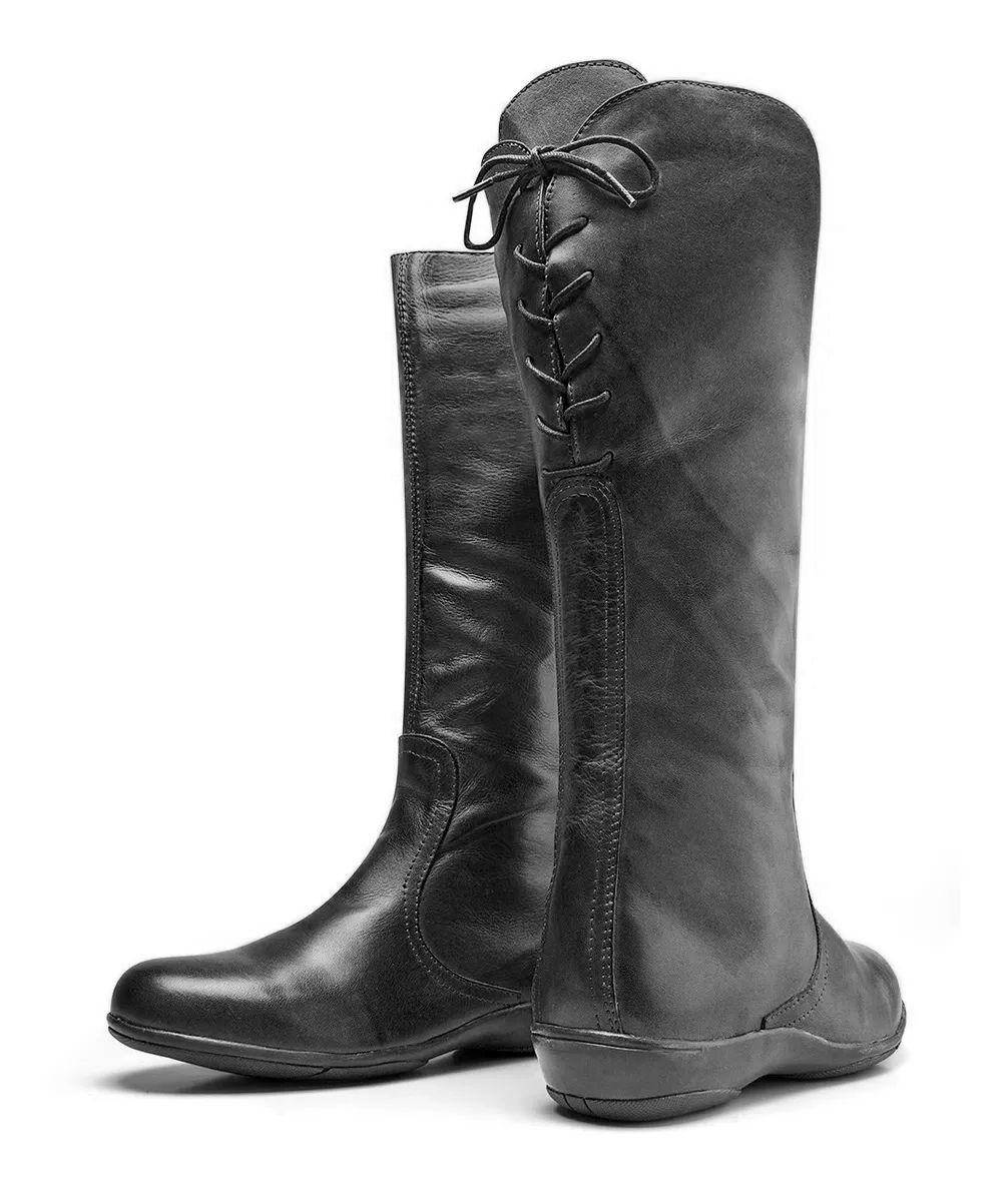 Calf High Lace and Zipper Leather Boots - Zalupe