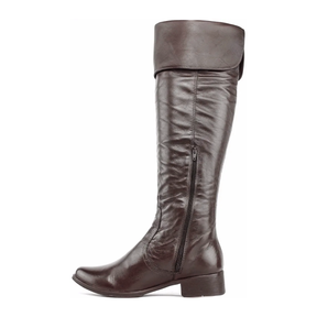 Over The Knee Leather Boots Low Heel - Zalupe